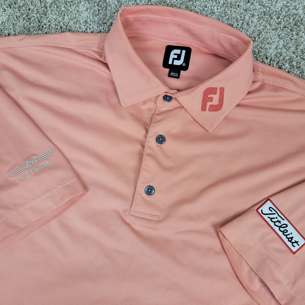 FootJoy Titleist Mens XL Orange Mini Striped Performance Stretch Golf Polo SS
